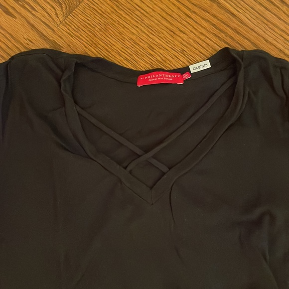 N:Philanthropy Criss Cross Detailed Black T Shirt - Picture 2 of 6